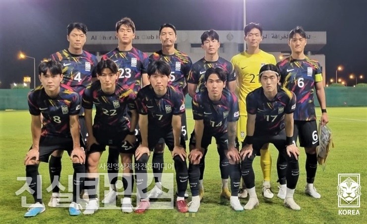 3월 카타르 전지훈련에서 현지 클럽과 연습경기를 치렀을 당시 아시안게임 축구대표팀 선발 출전 선수 모습 [대한축구협회 제공 재판매 및 DB 금지]