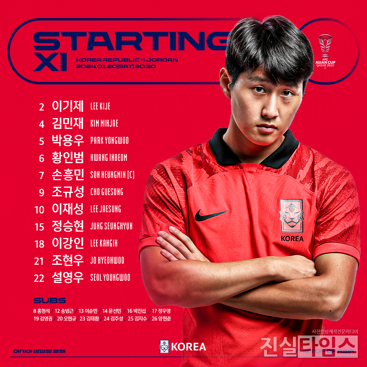 대한민국 남자 축구대표팀 선발 명단 [대한축구협회 제공 재판매 및 DB 금지]