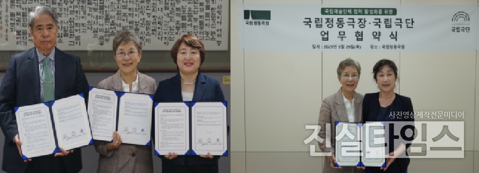박인건 국립극장 극장장(좌), 박정희 국립극단 단장 겸 예술감독, 신은향 문화체육관광부 예술정책관(우), 국립극단(좌), 국립극장 업무협약식, 국립극단(우), 국립정동극장 업무협약식, 박정희 국립극단 단장 겸 예술감독, 정성숙 국립정동극장 대표이사(좌) [국립극단 제공 재판매 및 DB 금지]